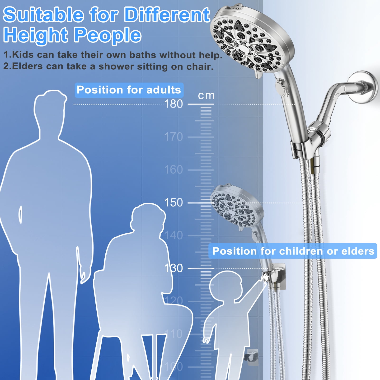 Shower Head - 9-Mode High Pressure Handheld Shower Head with Water Stop Button, Shower Head with Ultra-long Stainless Steel Hose, 9 Spray Settings