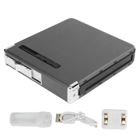 Estuche para 20 cigarrillos normales, recargable por USB, con encendedor para hombres y mujeres, regalo ideal para fumadores, trefilado negro