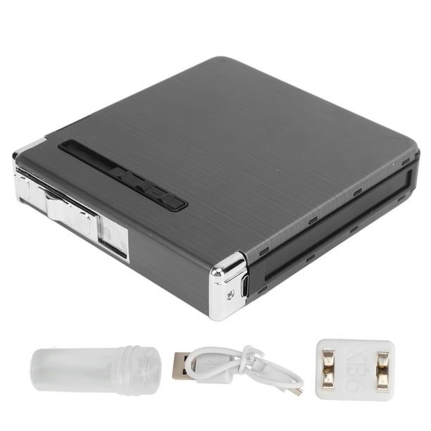 Estuche para 20 cigarrillos normales, recargable por USB, con encendedor para hombres y mujeres, regalo ideal para fumadores, trefilado negro