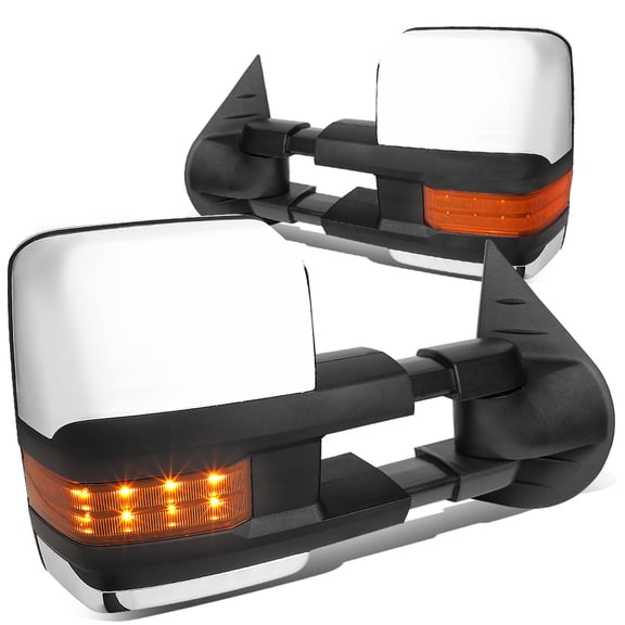DNA Motoring TWM-028-T666-CH-AM For 2007 to 2014 Chevy / GMC Silverado / Sierra Chrome Tow Mirrors Amber LED Turn Signal Lights