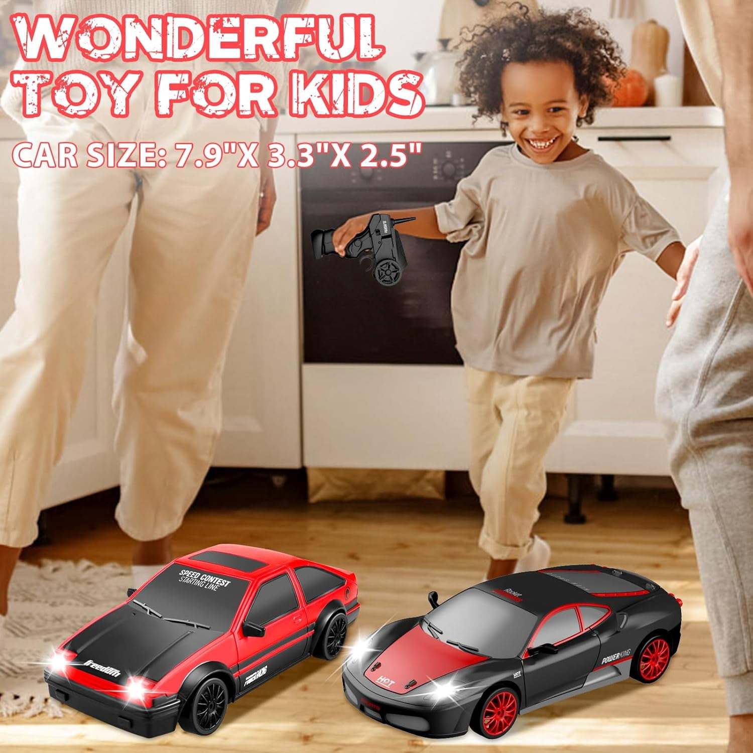 AIGIA 1:24 Scale Remote Control Car RC Drift Car 2.4GHz 4WD 15KM/H High Speed Two Batteries and Extra Tires Toys