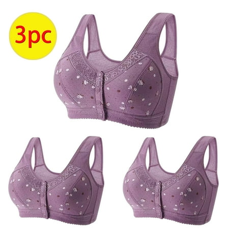 GERsome 3Pcs Women s Button Front Sleep Bra Wireless Post-Surgery Bra Active Yoga Sports Bras Comfort T-shirt Bra Convenient Snap Sleep Bra for Women Plus Size Full Coverage Bra 3pcs#Purple S