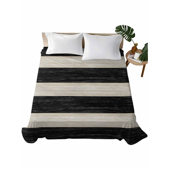 Twin Flat Sheet 66"x96", Black White Striped Soft Lightweight Bedding Flat Sheets Only, Farmhouse Vintage Shabby Chic Wood Grain Brushed Microfiber Top Bed Sheet, Breathable StainResistant Bedsheets