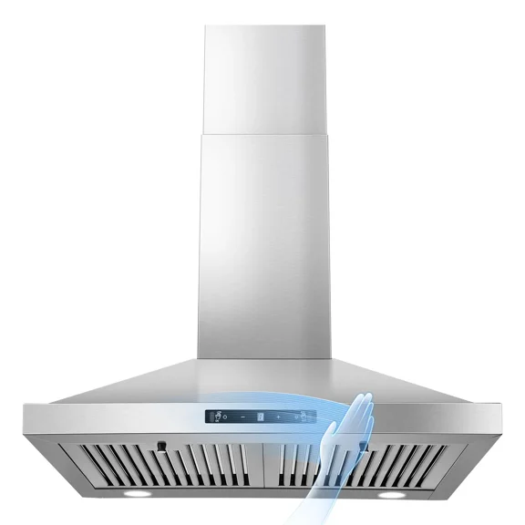 24 Inch Wall Mount Range Hood 450 CFM Stainless Steel Gesture Sensing Touch Control 3 Speed Hood Mechanical Control