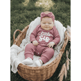 thumbnail image 5 of BemeyourBBs Newborn Baby Girls Little Sister Outfits Waffle Knit Romper Little SisLetter Embroidery Long Sleeve Back Ruffled Jumpsuit with Headband Spring Fall Winter Clothes, 5 of 9