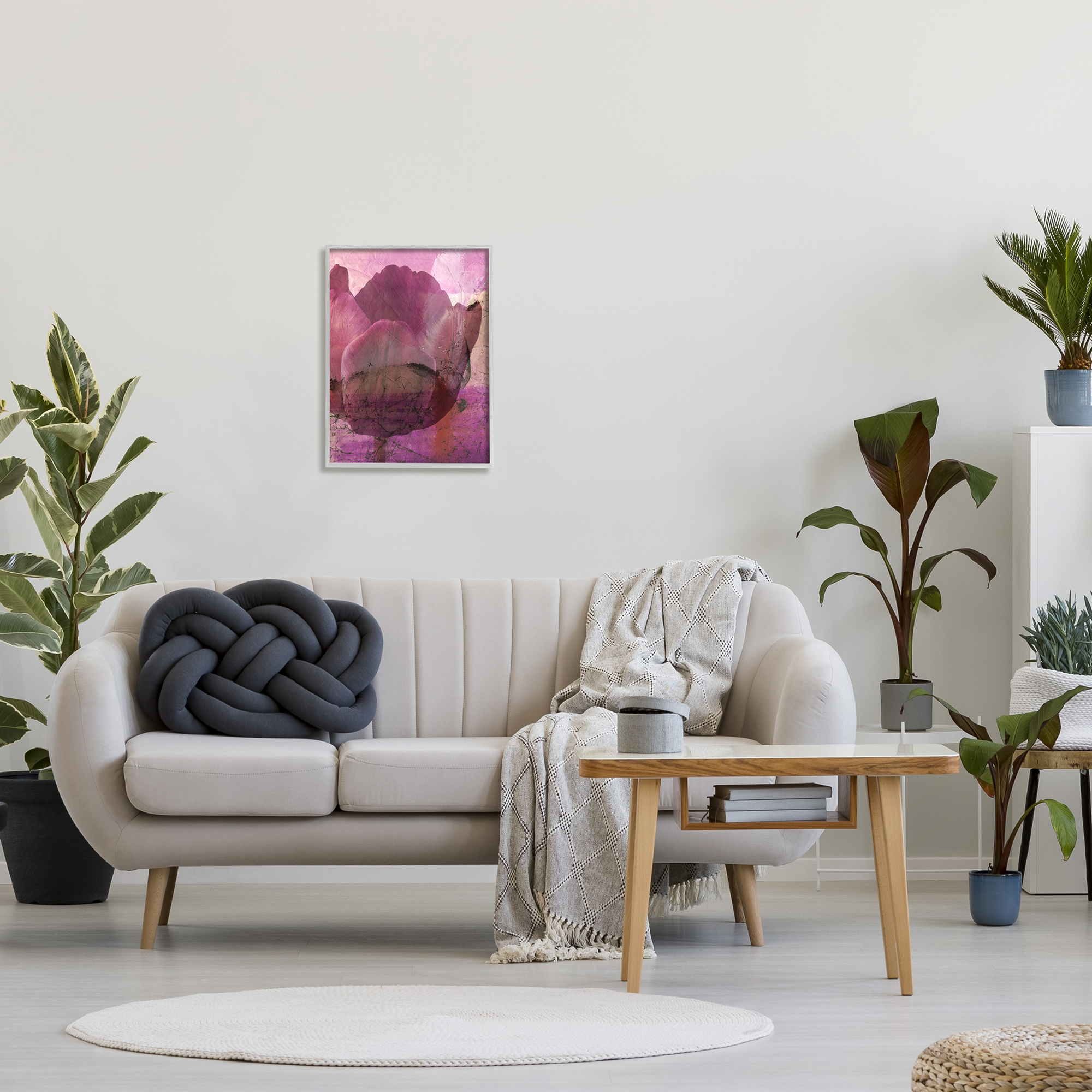 Stupell Abstract Pink Distressed Tulip Collage Botanical & Floral Painting Gray Framed Art Print Wall Art
