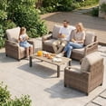 thumbnail image 2 of Poteban Outdoor Patio All Weather Wicker Furniture Sets,with Coffee Table, Sofa, Conversation Sets and Ottoman,for Pool, Backyard, Garden, 6 Pieces, 2 of 11