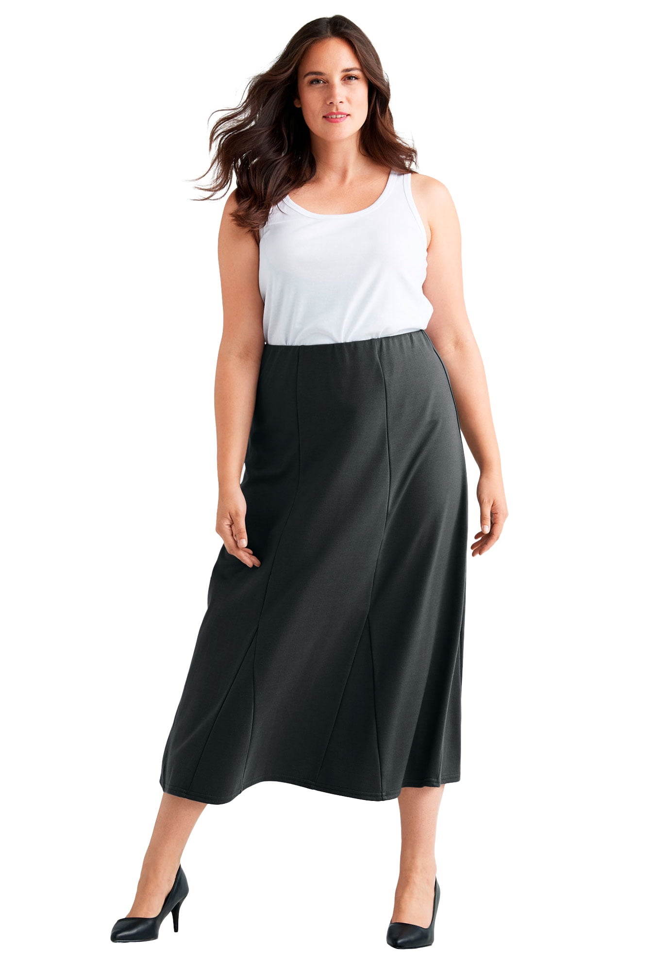 Ellos Ellos Womens Plus Size Flared Elastic Waist Skirt 4x Black 2454