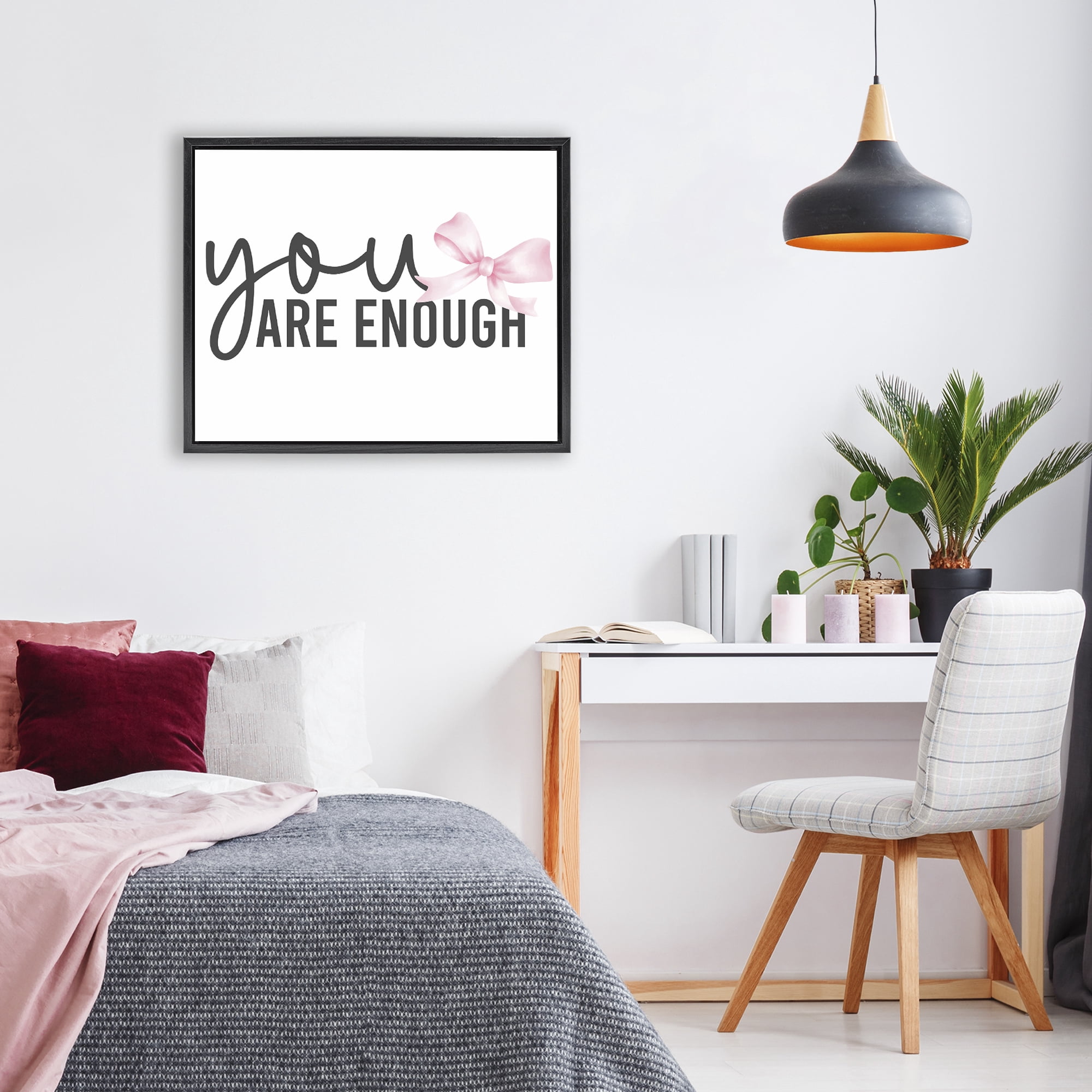 Stupell Industries You Are Enough with Ribbon Black Framed Floater Canvas Wall Art, design by Kim Allen