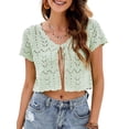 thumbnail image 1 of Cárdigan corto para mujer, cuello en V, mangas cortas, ahueca hacia fuera, tops casuales cortos CACAGOO Cárdigan de mujer, 1 of 7