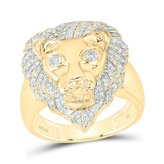 10kt Yellow Gold 1/2 Cttw Diamond Lion Face Mens Ring, Men Size: 8-12