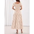 thumbnail image 5 of Beige Floral Tiered Maxi Dress Square Neck Short Sleeve Smocked Waist Flowy, 5 of 27