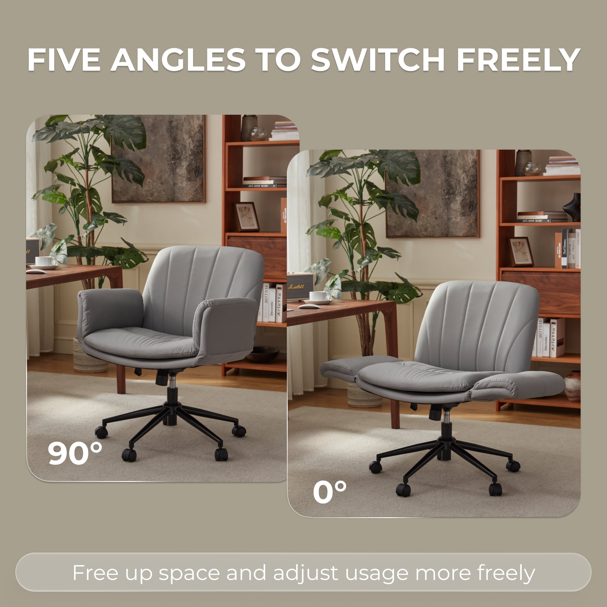 GOOSEA Adult PU Leather Criss Cross Indoor Makeup and Gaming Swivel and Adjustable Arms Office Chairs, Gray