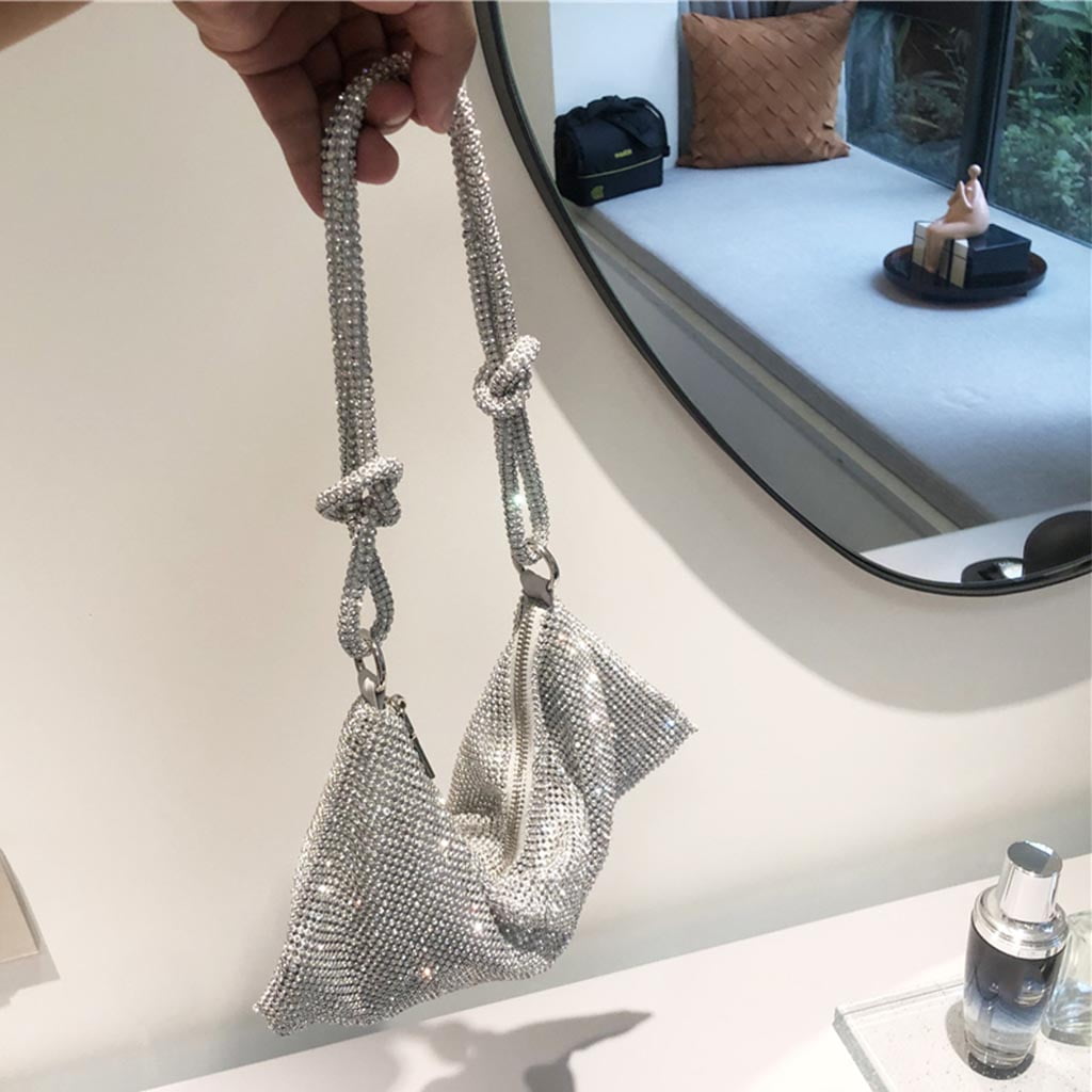 HeroNeo Elegant Shining for Rhinestone Clutch Purses Chain Strap Shoulder Bag Hobo Bags Chic Alexander Underarm Bag Top Zipper