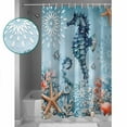 thumbnail image 4 of Blue Coastal Seahorse Bathroom Curtain 72 Inch Shower Stall Curtain with Hooks, Summer Beach Starfish Botanical Waterproof Polyester Bath Curtain Washable Bathtub Curtain 36''x 72'', 4 of 6