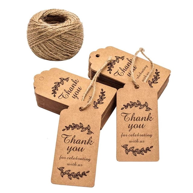 KAKOWELY Kraft Paper Gift Tag 100Pcs Kraft Paper Tags Gift Favors Baking Food Package Tags With Ropes3.74"X1.77"(LxW)