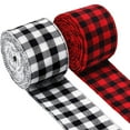 thumbnail image 5 of Linyer Christmas Linen Wired Ribbon Accessory Plaid Burlap Fabric Xmas Checkered Decoration Holiday Crafts Wrapping Black Red 15m, 5 of 8