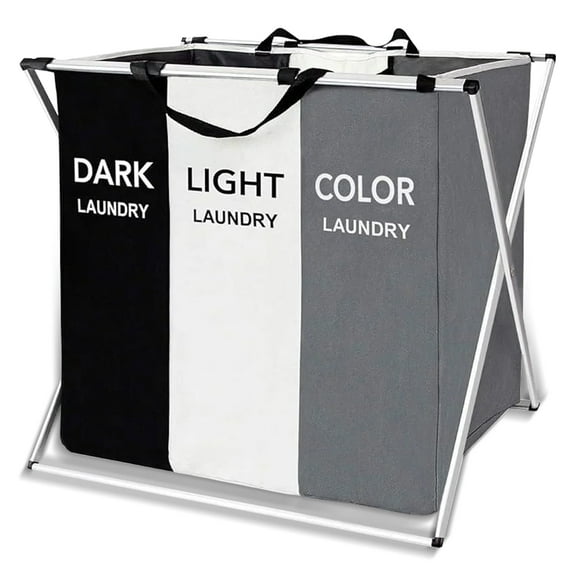 Torio 3-Compartment Collapsible Laundry Basket, Large Capacity, Space-Saving, Durable & Eco-Friendly Fabric, Perfect for Home, Dorm, College