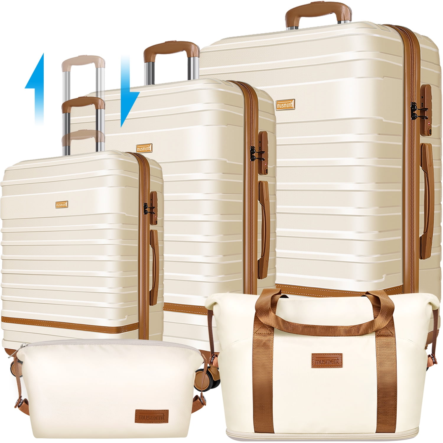 5 Piece Luggage Sets and Travel Duffel Bag, ABS Hardshell Hardside Checked Luggage with TSA Lock and Double Spinner Wheels Suitcase, Ivory White