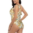 thumbnail image 5 of Yiaed Retro 70s 60s Flower Print Women One Piece Swimsuits Tummy Control One Shoulder Bathing Suits Pattern Ruffle Swimwear-XX-Large, 5 of 8