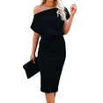 thumbnail image 1 of Cupshe Robe Midi de Fête pour Femmes à Manches Courtes, Épaules Dénudées, Dessous L, 1 of 4