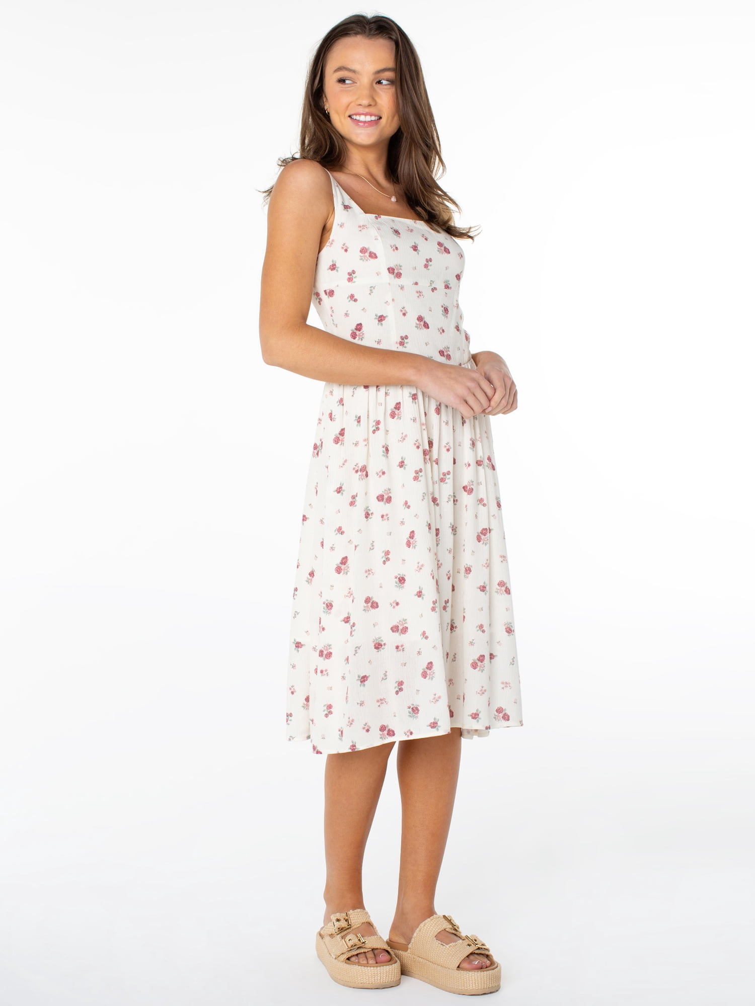 Celebrity Pink Women's Smocked Back Floral Tank Midi Dress, Sizes XS-XXXL