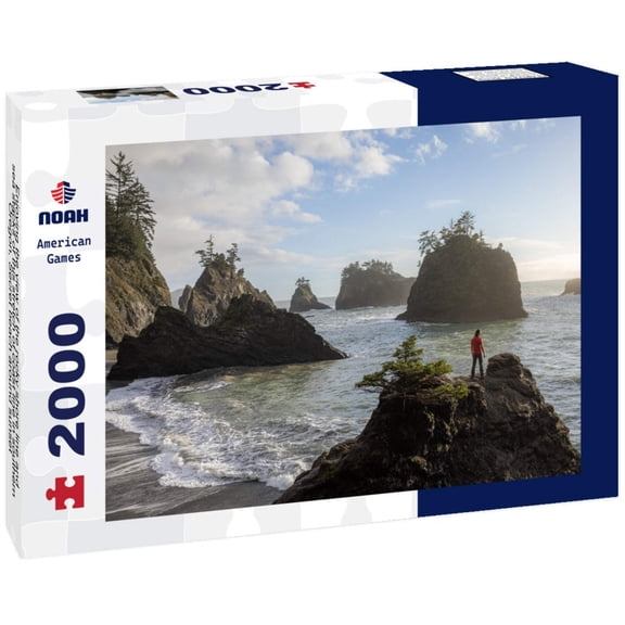 Enjoying the view of the rocky shore line and sea stacks of this stretch of coast line in southern Oregon, Secret beach around sunset 2000pc Puzzle
