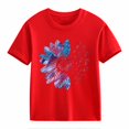thumbnail image 4 of Kids Girls Cotton Short Sleeve Shirts Round Neck Flower Graphic Relaxed Casual Tops Comfy Soft Breathable Blouse Tees, 4 of 4