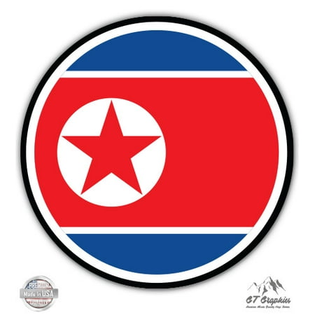 North Korea Flag - 3" Vinyl Sticker - For Car Laptop I-Pad Phone Helmet Hard Hat - Waterproof Decal