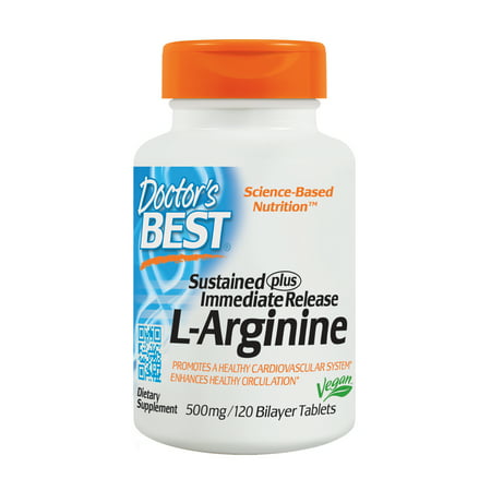 Doctor's Best Sustained Plus Immediate Release L-Arginine, Non-GMO, Vegan, Gluten Free, Soy Free, 500 mg, 120 Bilayer
