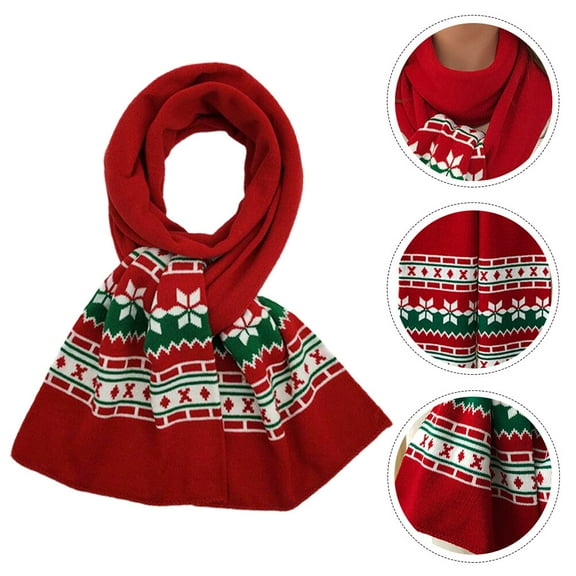 LOLIPPYY 1Pc Red Christmas Winter Scarf Knitted Delicate Xmas Pattern Neckerchief Stylish