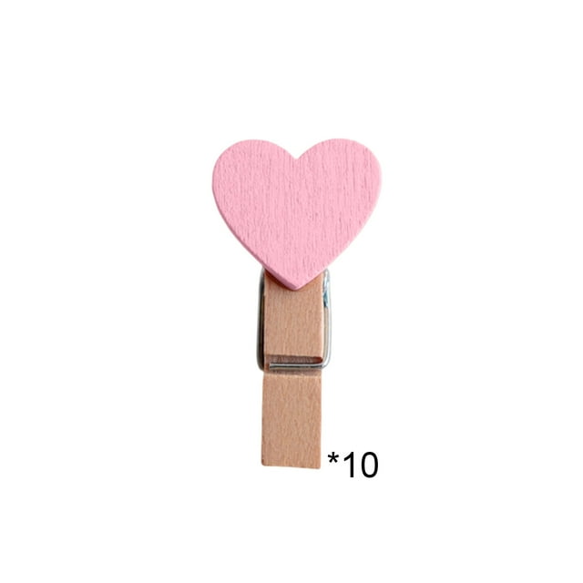Clip Ins Mismo Día Día de San Valentín Foto Pared Clips de Madera 2cm en Forma de Corazón, Decorativo en Rosa Púrpura Negro Rojo 10-Pack