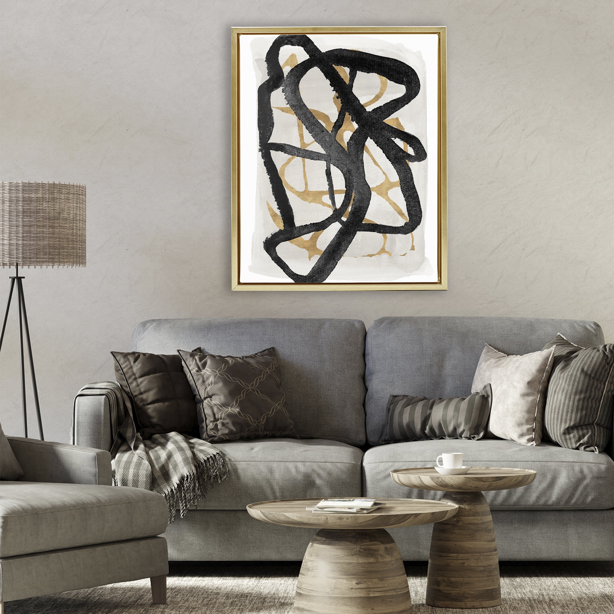 Stupell Industries Expressive Hindsight in Black Gold Framed Floater Canvas Wall Art, design by Lucille Price