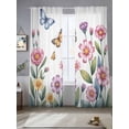 thumbnail image 2 of Pink Flowers Sheer Curtains 84 Inch Length 2 Panels Set Window Treatments, Spring Floral Butterfly Leaves Plants Pastoral Rod Pocket Semi Curtains for Living Room/Bedroom/Kitchen Décor, 104"W x 84"L, 2 of 7