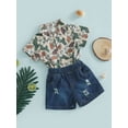 thumbnail image 3 of Wassery Toddler Kids Boys ummer Casual Outfit Cactus Bull Head Print Short Sleeve Shirt Tops and Ripped Denim Shorts Set 2pcs Gentleman Clothes 1-6T, 3 of 9