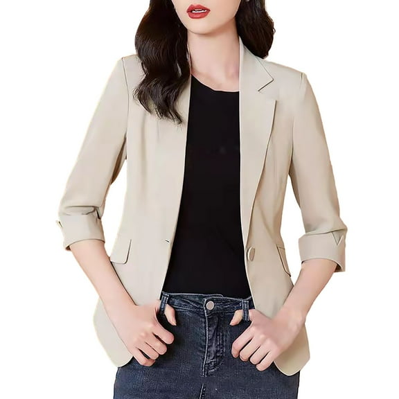 Sanbonepd Women's Daily Outing Regular Fit Casual Blazer Long Sleeve Solid Color Jacket