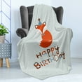 thumbnail image 4 of Birthday Soft Flannel Fleece Throw Blanket, Fox Sleeping on Dotted Backdrop with Greeting Happy Message, Cozy Plush for Indoor and Outdoor Use, 60" x 80", Almond Green Orange, by Ambesonne, 4 of 5