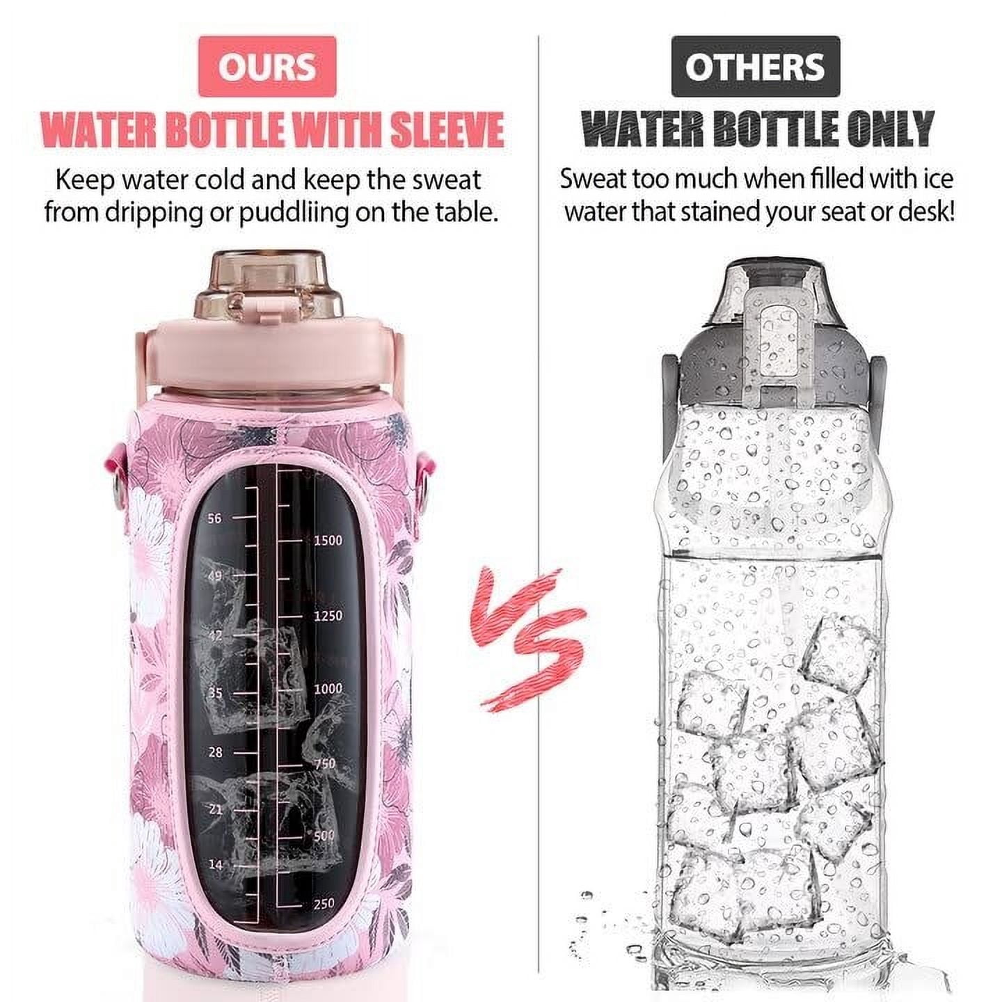 Half Gallon Water Bottle with Sleeve, 64OZ Motivational Water Bottle with Straw & Time Marker, BPA Free Leakproof Gym Water Bottle for Sport Workout