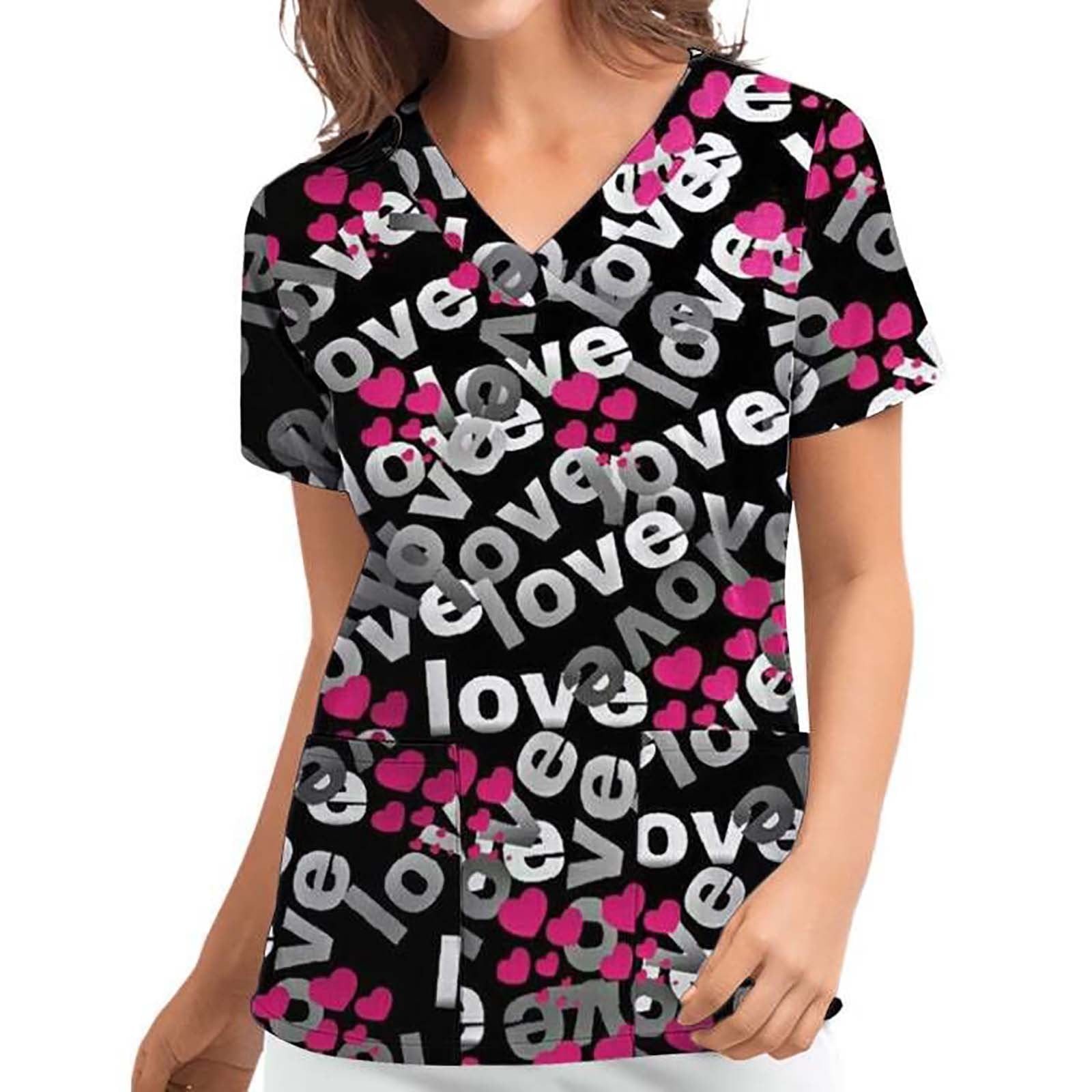 FAFWYP Valentine's Day Scrubs for Women, Womens Loose Scrubs Tops ...
