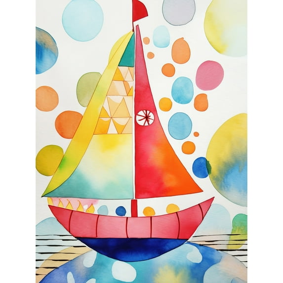 Sailboat At Sunset Folk Art Unframed Wall Art Print Poster Home Decor Premium