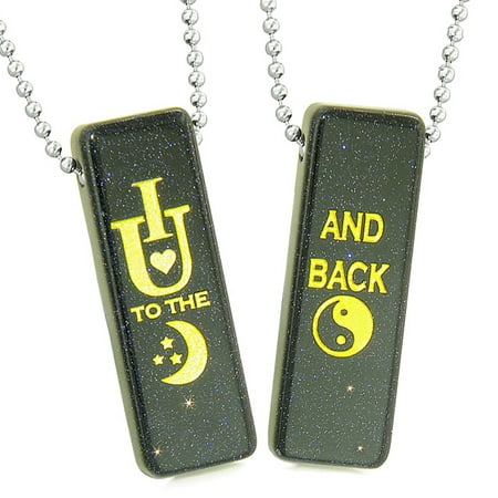 I Love You to the Moon and Back Magic Love Couples or Best Friends Amulets Blue Goldstone Tag
