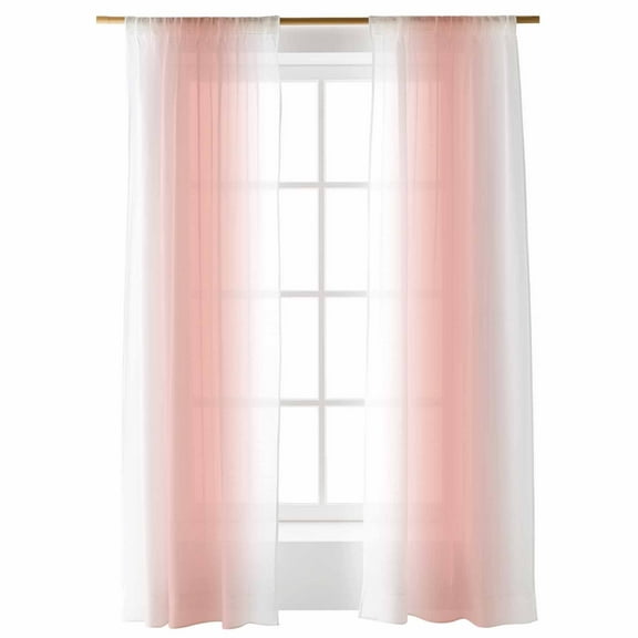 Sheer Curtains 96 inches Long, Pink White Ombre Gradient Color Light Filtering Sheer Window Curtains Rod Pocket Voile Drapes for Bedroom Living Room, 52"W x 96"L 2 Panels