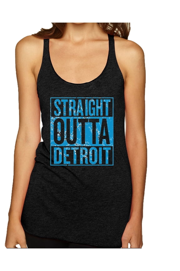 , Straight Outta Detroit DET Fan Fantasy Football, Sports, Women Tri-Blend Racerback Tank Top, Vintage Black, Small