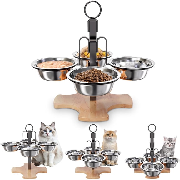 Adjustable Elevated Cat Bowls with Stand, Raised Food & Water Bowl Set