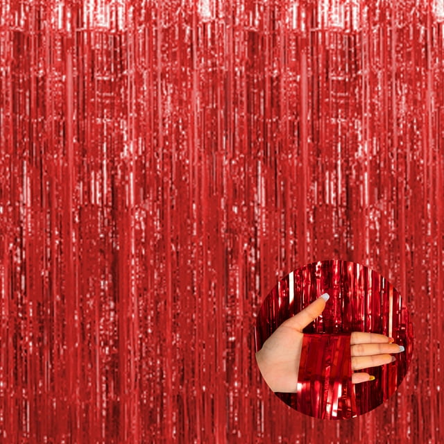 Wweixi Add Glamour To Party With Shimmer Metallic Streamers Curtain Glittering Beige Red 8.2ft,1pc 3Set