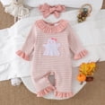 thumbnail image 2 of Staki Newborn Baby Girl Halloween Outfit Crew Knitted Long Sleeve Romper Jumpsuit with Headband Fall Clothes(Pink,6-12 Months), 2 of 9