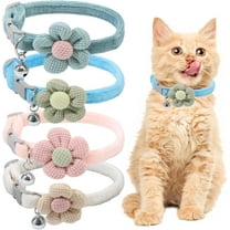 1 Set 4 Pcs 4 Colors Cute cat Collar Knitted Cat Collars with Bells Cute Kitten Flower Collars Pet Necklace Accessories Breakaway Adjustable Safety Collar for Cat Dog Pet Gift for Pet Birthday