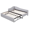 thumbnail image 3 of Twin Size Upholstered L-Shaped Daybed with Pop Up Trundle, Linen Sofa Bed Converts to Irregular King, No Box Spring Needed for Guest Room Living Room, Gray, 3 of 8