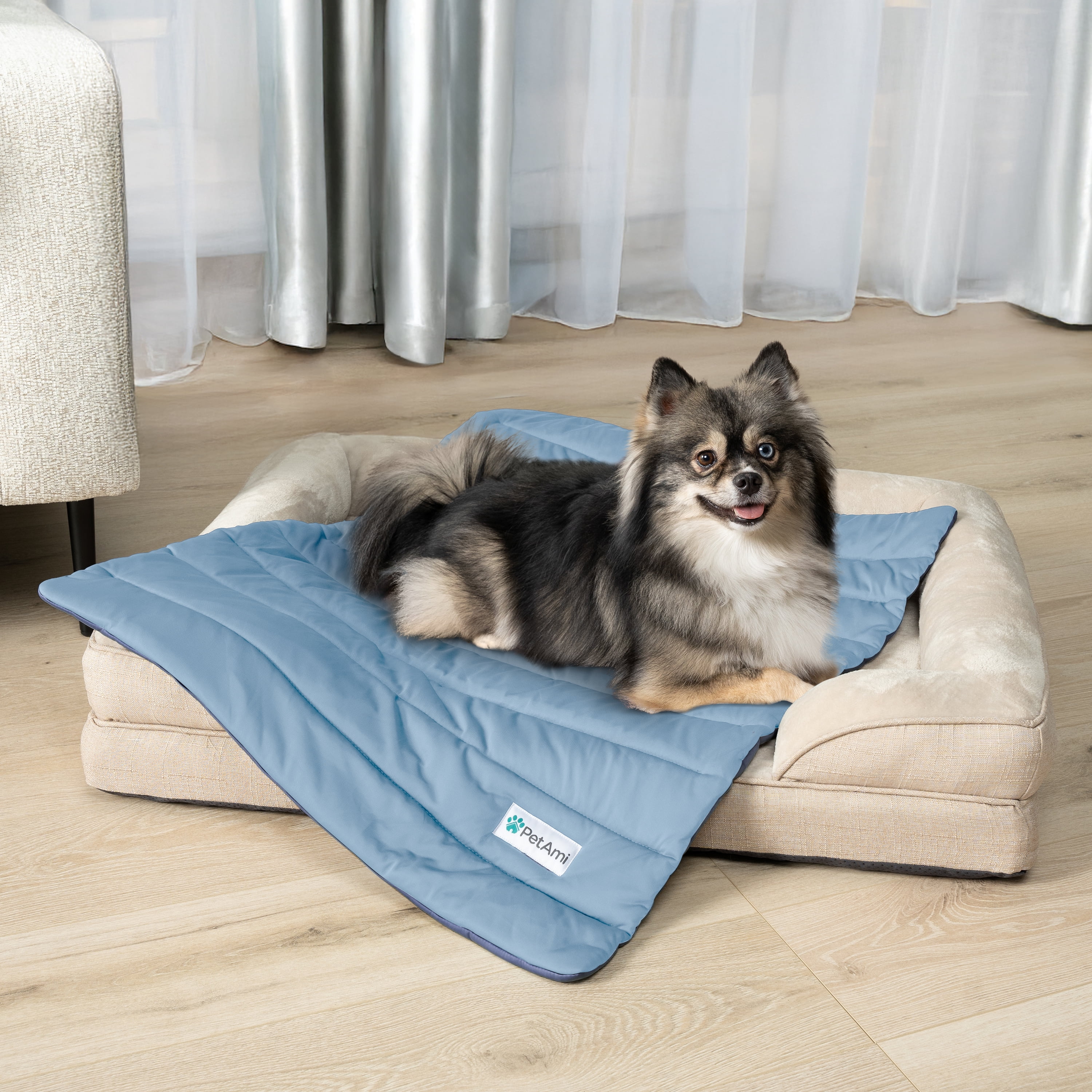 PetAmi Dog Cooling Mat, Q-Max Pet Cooling Blanket with Thick Cushioning, Self Cooling Pad for Dogs & Cats,  Reversible Summer Mat for Crate, Couch, Kennel, Gray/Light Grey, Medium (29x40)