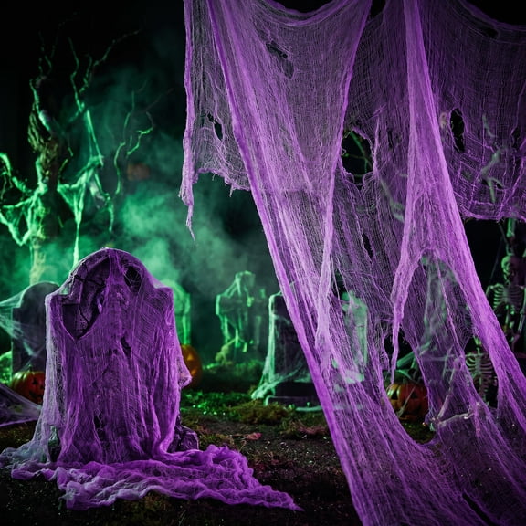 EBaokuup 300 x 39 inch Purple Halloween Gauze Fabric, Creepy Cloth Wall Door Decor
